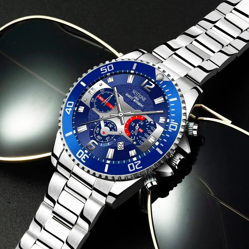 Orologio Uomo Acciaio Quarzo Data Lancette Luminose Elegante Casual