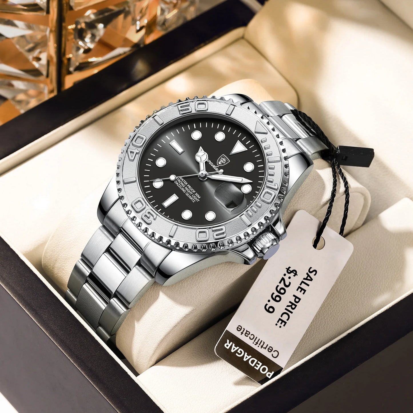 Orologio Uomo Acciaio al Quarzo con Data Lancette Luminose Elegante Casual