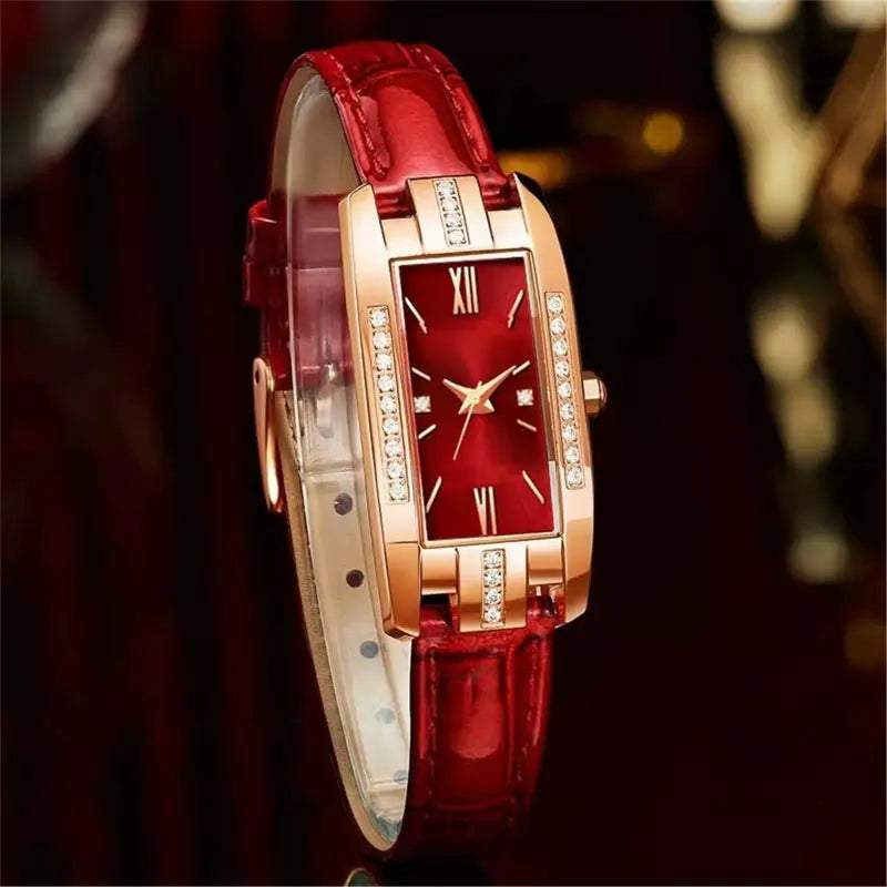 Orologio da Donna al Quarzo Elegante Quadrante Quadrato con Cinturino in Similpelle