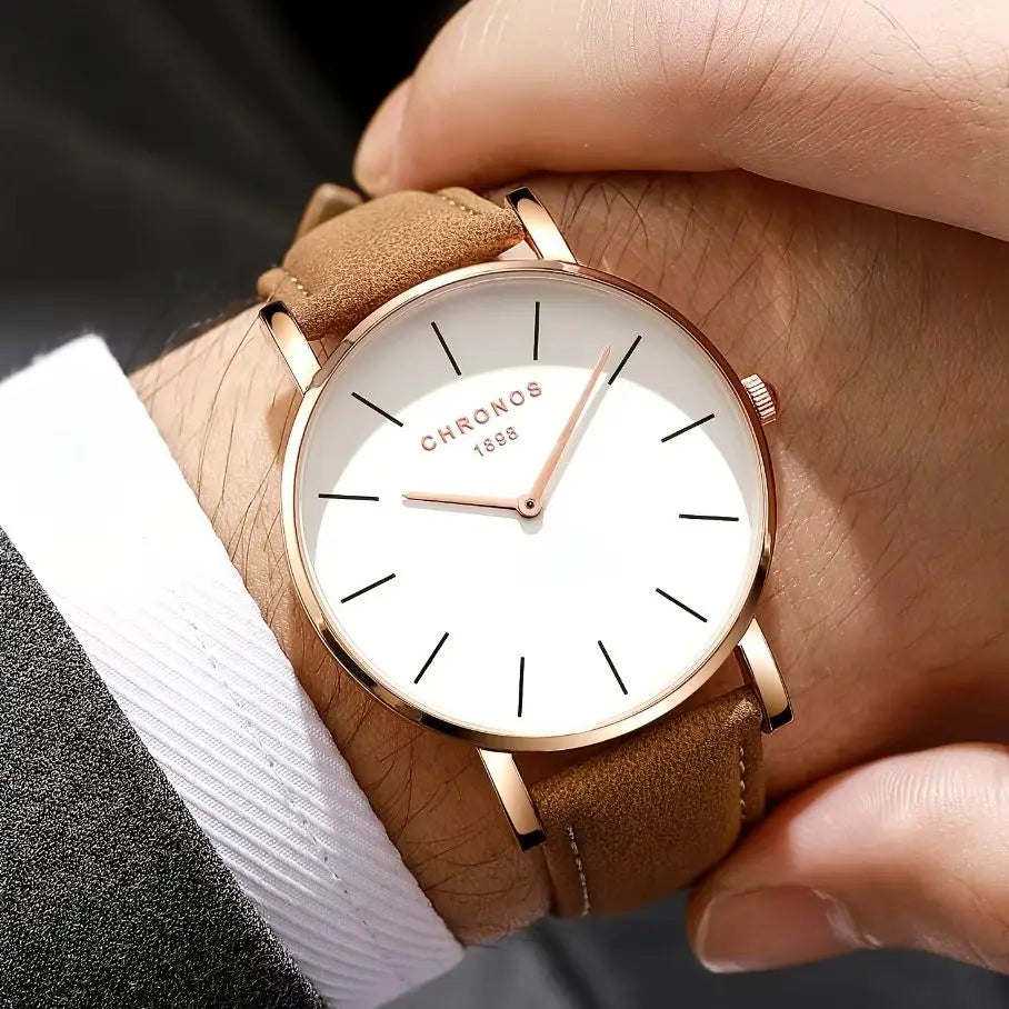 Orologio Uomo Elegante Classico Analogico Quarzo Cinturino Similpelle Moda Casual