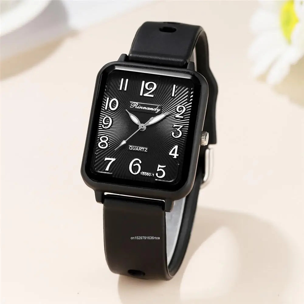 Orologio Donna al Quarzo Rettangolare con Cinturino in Silicone Moda Casual