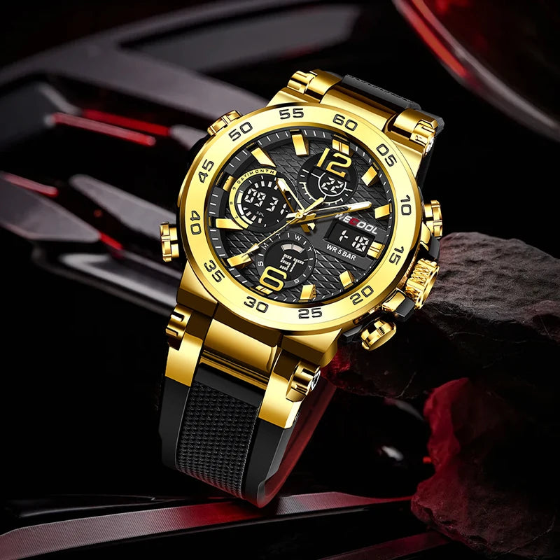 Orologio Uomo Digitale  LED Sveglia Dual Display Cinturino PU