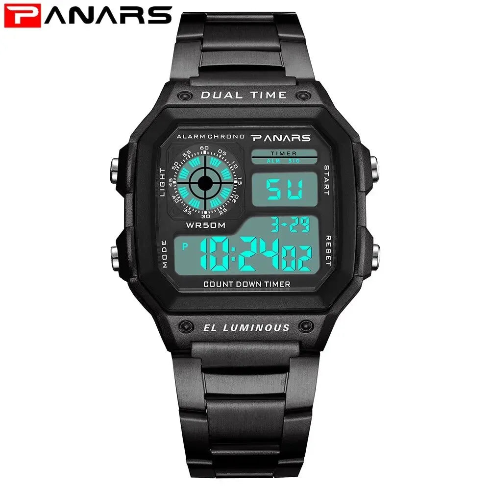 Orologio Uomo Digitale Sportivo Acciaio LED Quadrante 44 mm