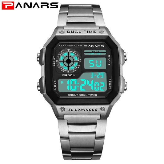 Orologio Uomo Digitale Sportivo Acciaio LED Quadrante 44 mm
