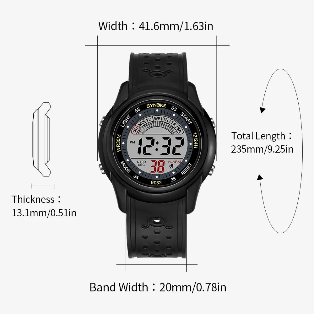 Orologio Sportivo Uomo Digitale LED Multifunzione Cinturino Gomma 41mm