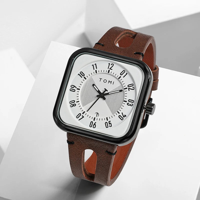 Orologio Unisex  – Quadrato Moda Casual Cinturino Similpelle Quarzo Quadrante 41 mm