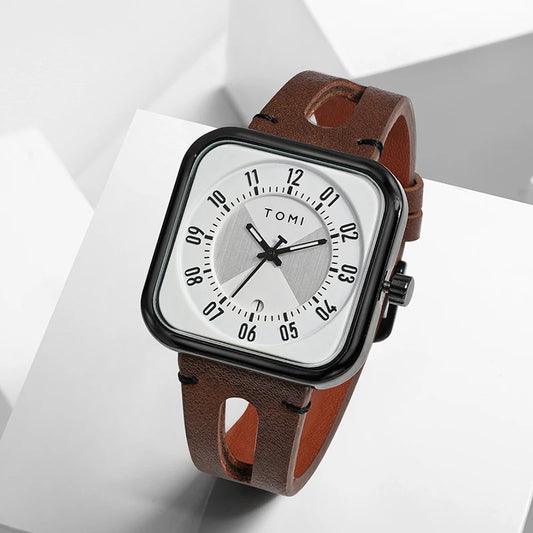 Orologio Unisex  – Quadrato Moda Casual Cinturino Similpelle Quarzo Quadrante 41 mm