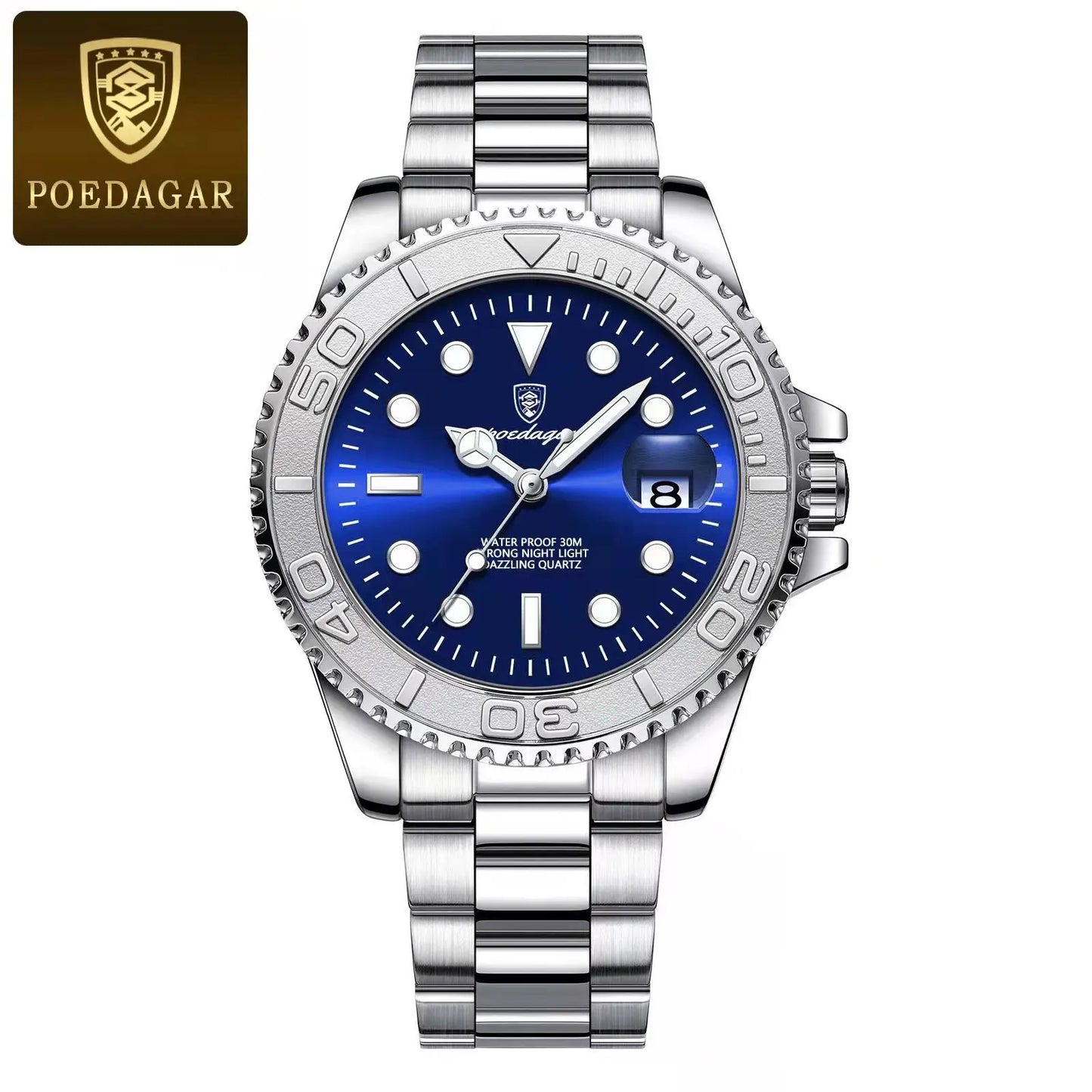 Orologio Uomo Acciaio al Quarzo con Data Lancette Luminose Elegante Casual