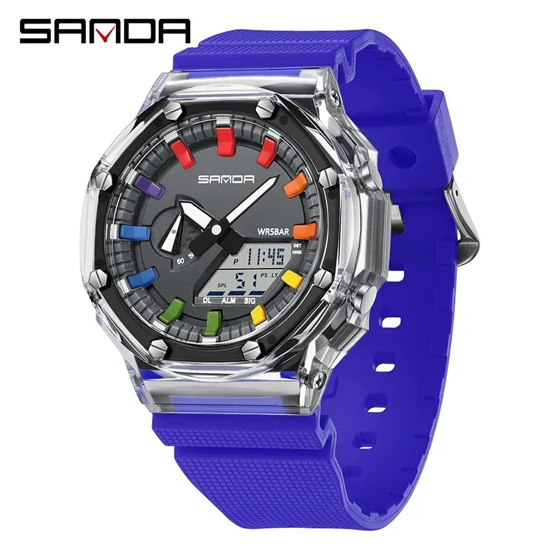 Orologio Digitale Uomo LED Antiurto Quarzo Sportivo Gomma Rinforzata Quadrante 46 mm