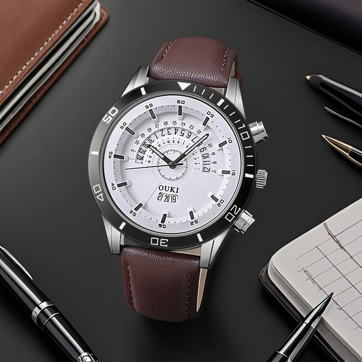 Orologio Uomo Quarzo Cinturino Pelle PU – Quadrante 46mm Data Stile Casual
