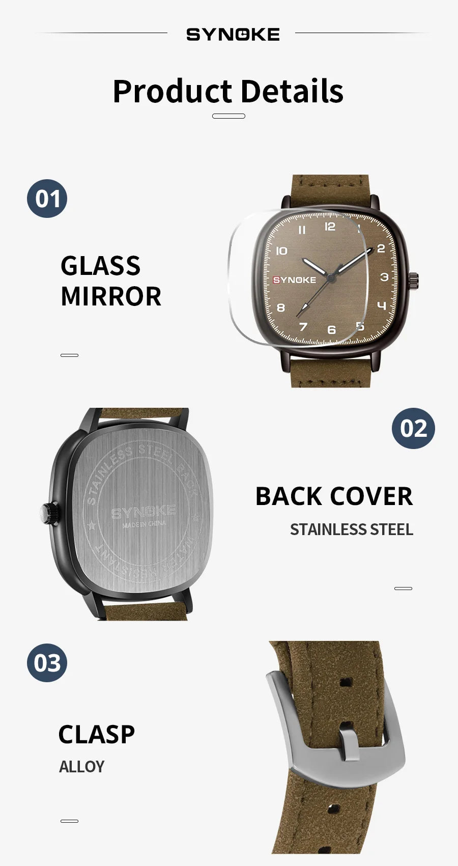 Orologio Uomo Elegante Quarzo Cinturino Similpelle Cassa Quadrata Moda Casual