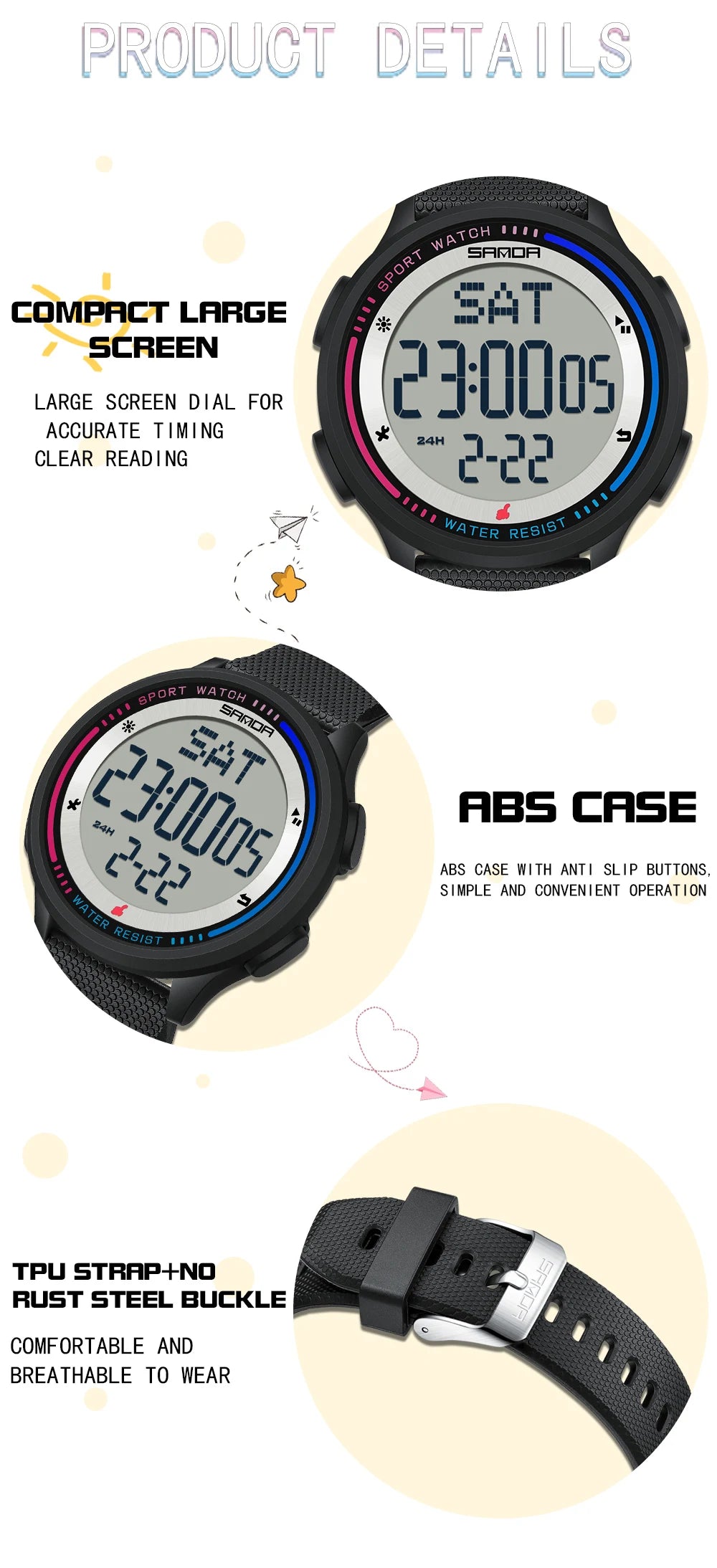 Orologio Digitale Uomo Donna SANDA – Sportivo LED Contapassi Impermeabile Cinturino in Gomma