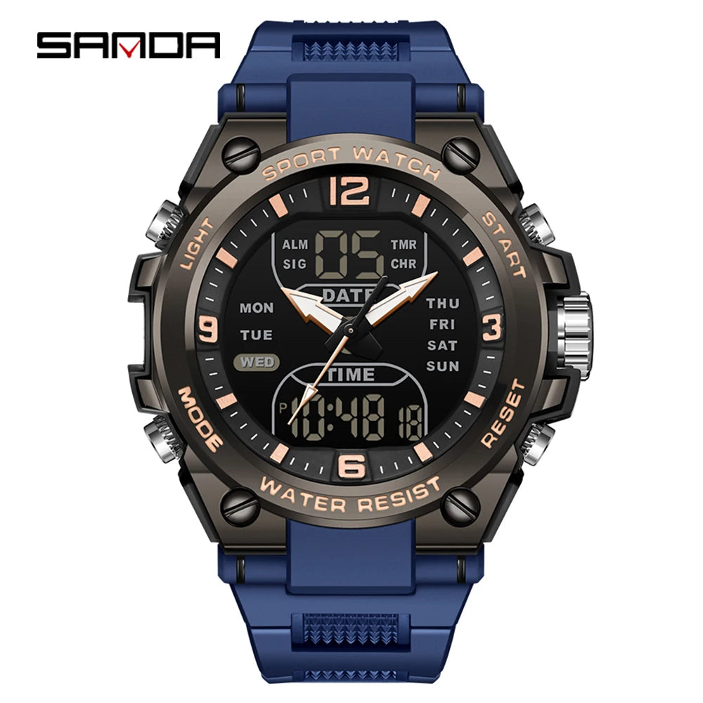 Orologio Sportivo Uomo Quarzo Analogico Digitale LED Cronografo