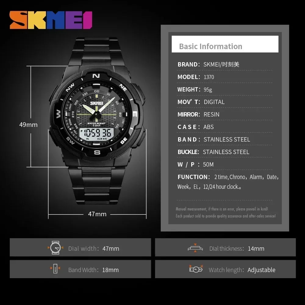 Orologio Uomo Acciaio Analogico Digitale LED