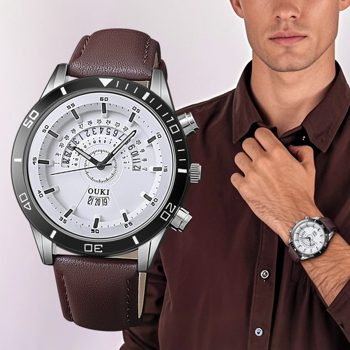 Orologio Uomo Quarzo Cinturino Pelle PU – Quadrante 46mm Data Stile Casual