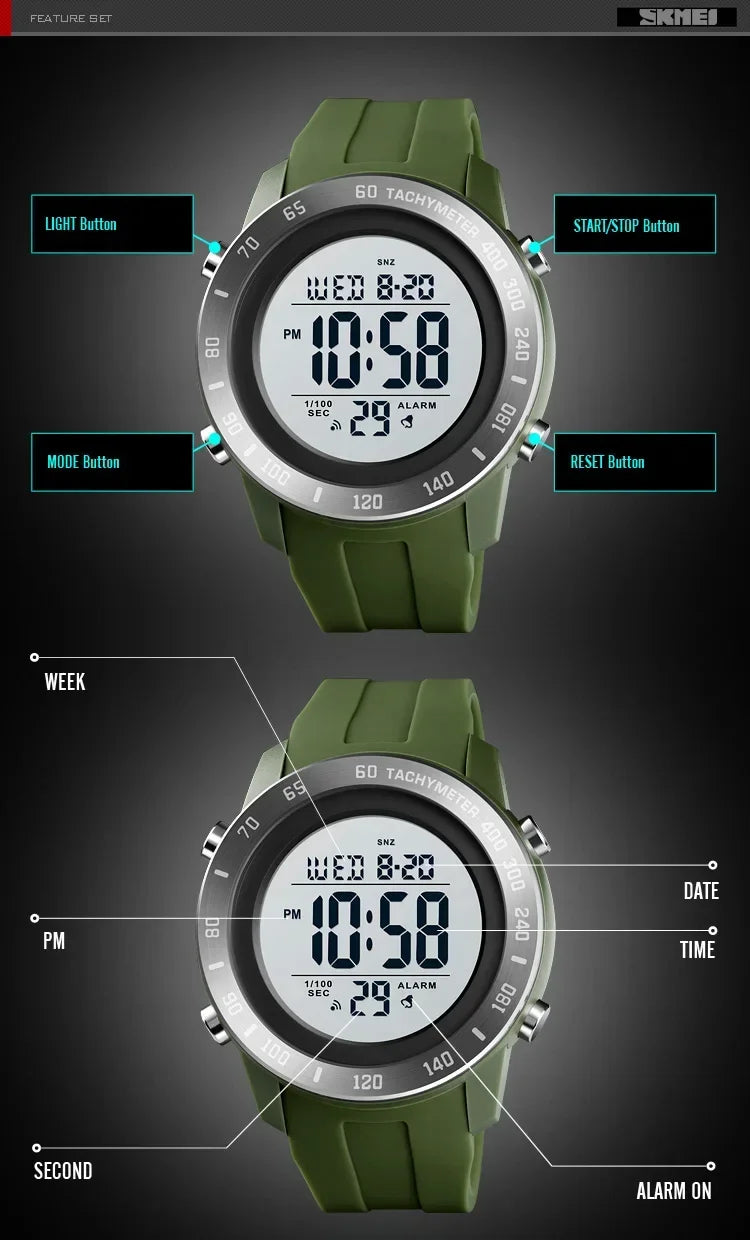 Orologio Digitale Uomo LED – Sportivo Impermeabile Cinturino Silicone Quadrante 50 mm