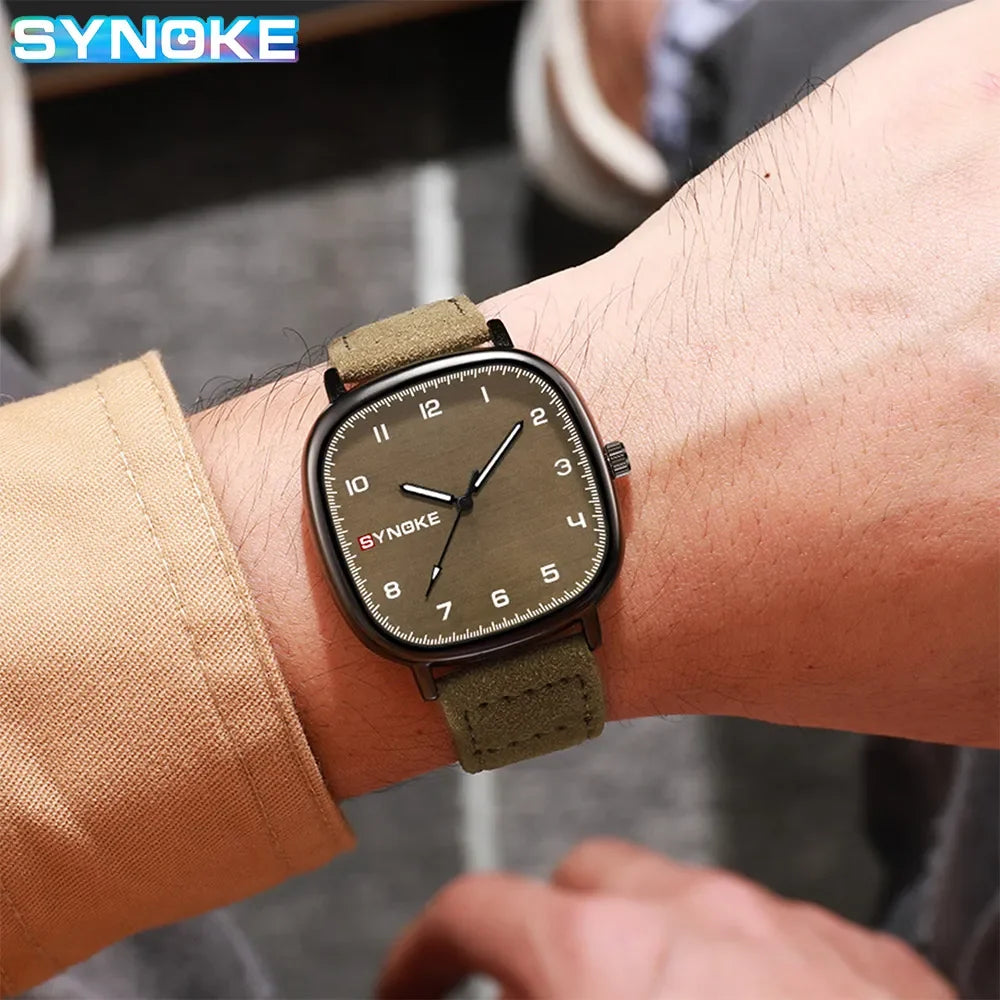 Orologio Uomo Elegante Quarzo Cinturino Similpelle Cassa Quadrata Moda Casual