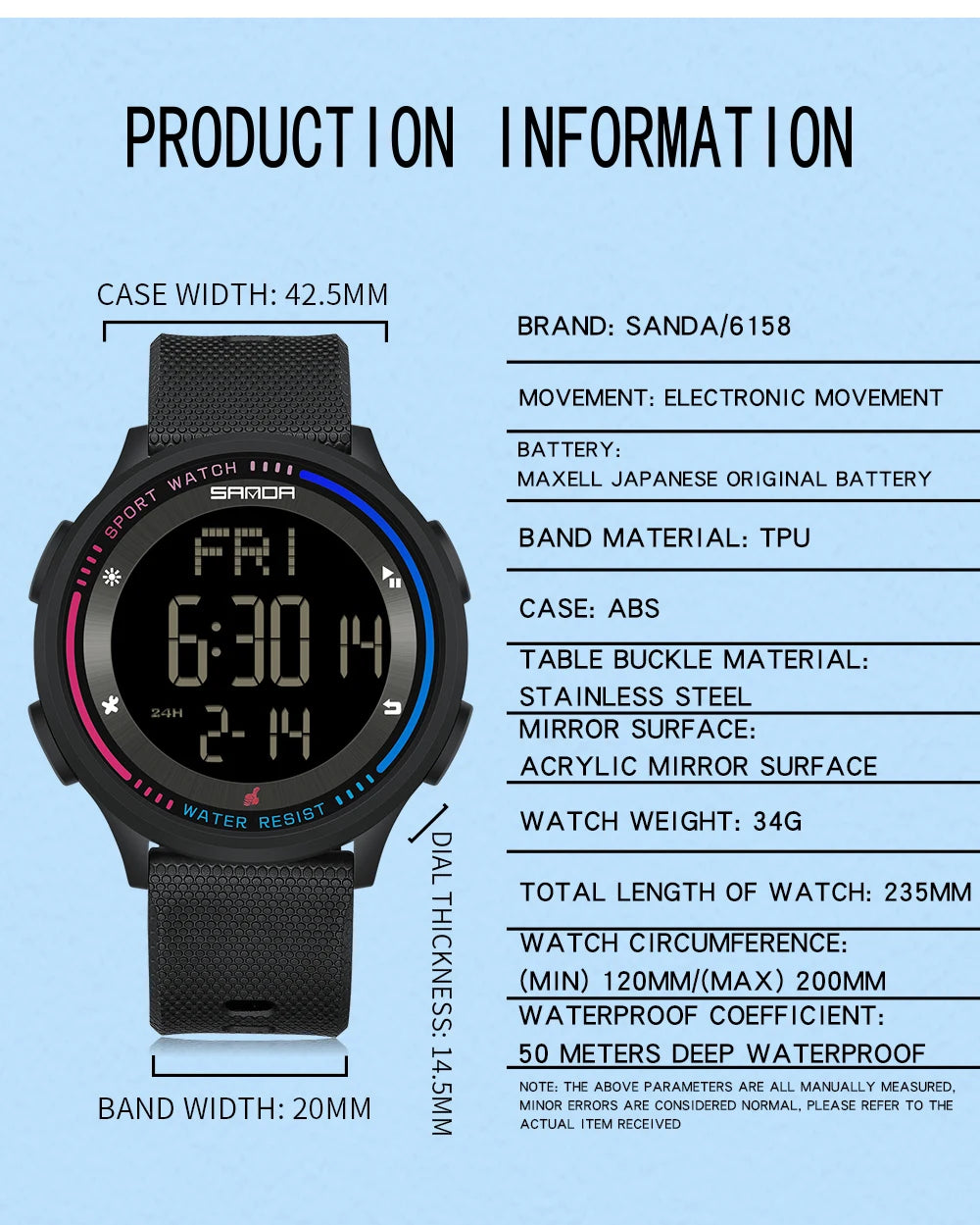 Orologio Digitale Uomo Donna SANDA – Sportivo LED Contapassi Impermeabile Cinturino in Gomma