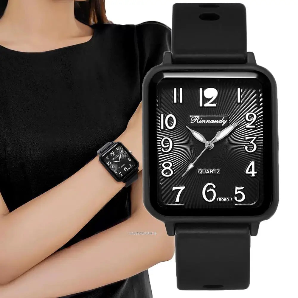 Orologio Donna al Quarzo Rettangolare con Cinturino in Silicone Moda Casual