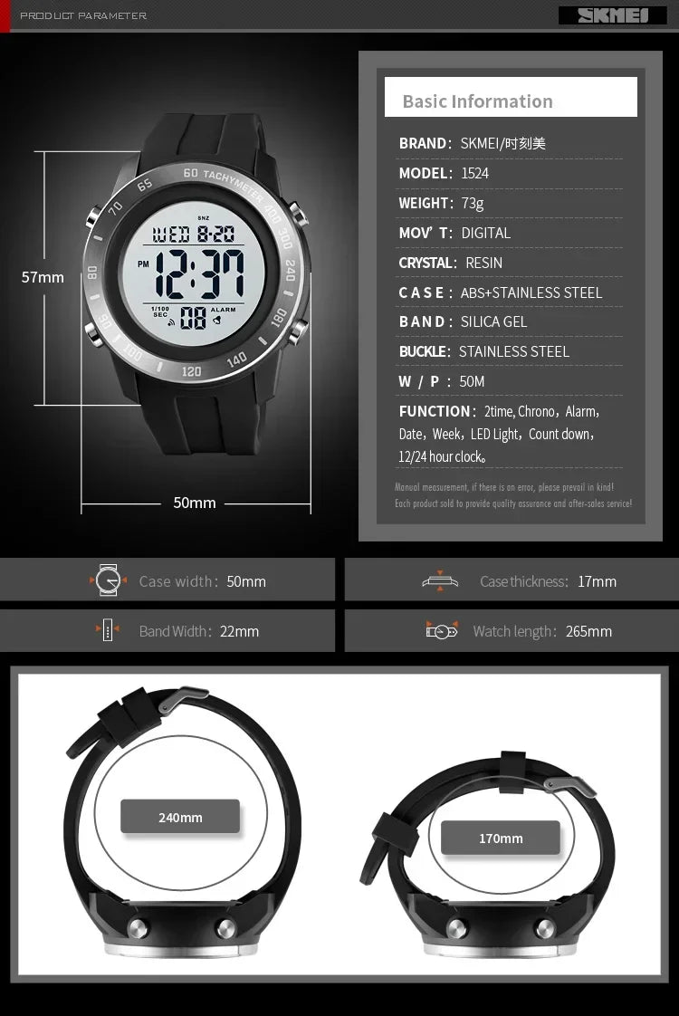 Orologio Digitale Uomo LED – Sportivo Impermeabile Cinturino Silicone Quadrante 50 mm