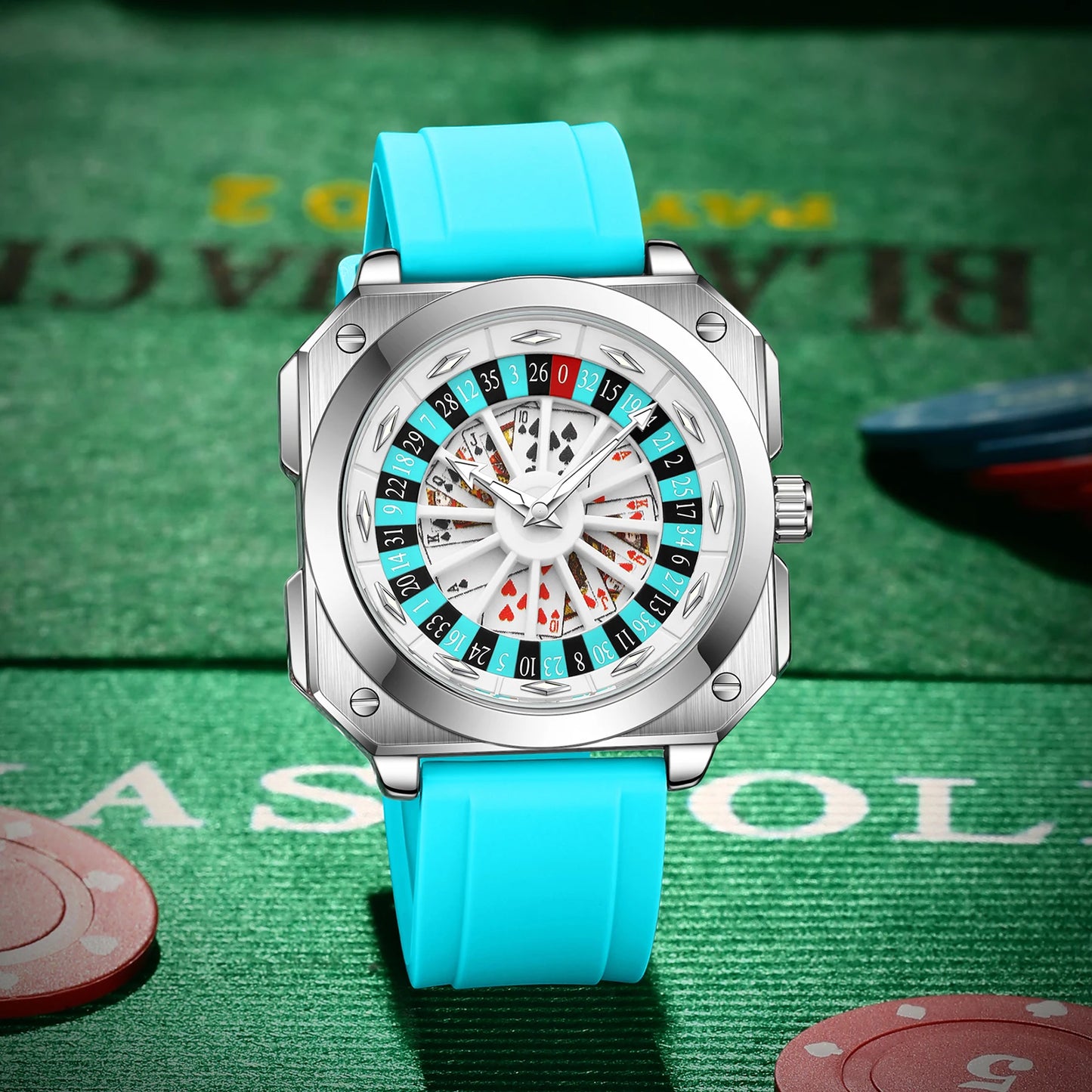 Orologio Uomo al Quarzo Quadrante 42mm Cassa Quadrata Cinturino Silicone