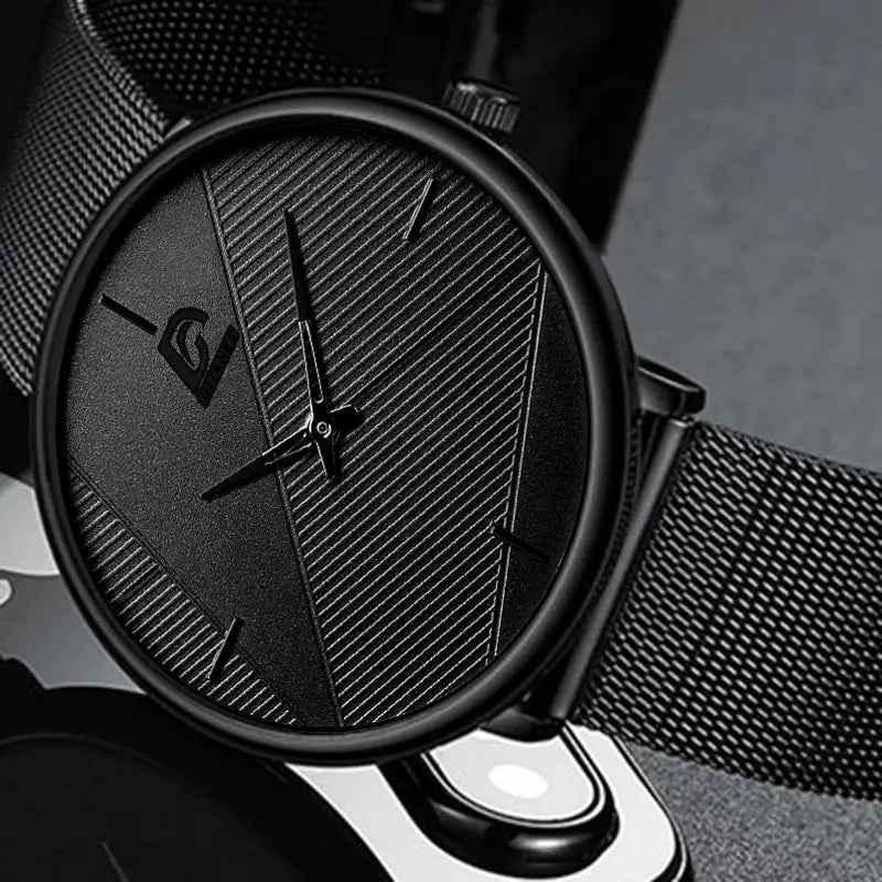 Orologio Uomo Ultra Sottile al Quarzo Cinturino Maglia Acciaio