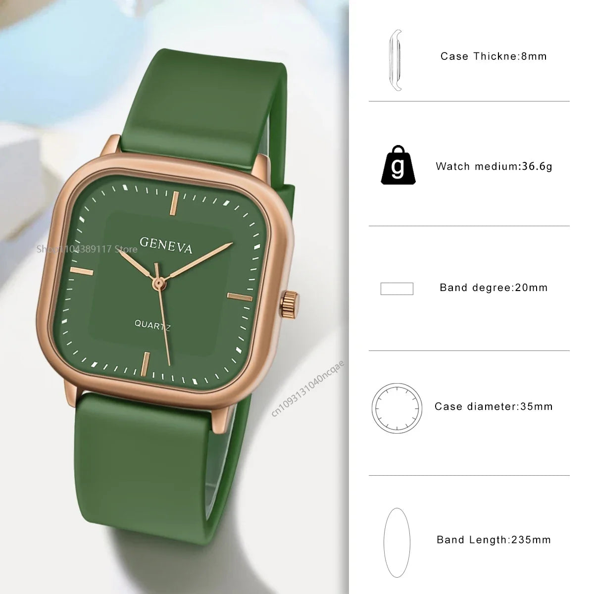 Orologio Donna Quarzo Quadrato Silicone Moda Elegante Casual