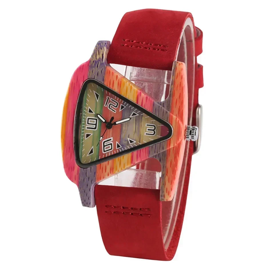Orologio Donna Quarzo Creativo Quadrante Legno Triangolare Colorato