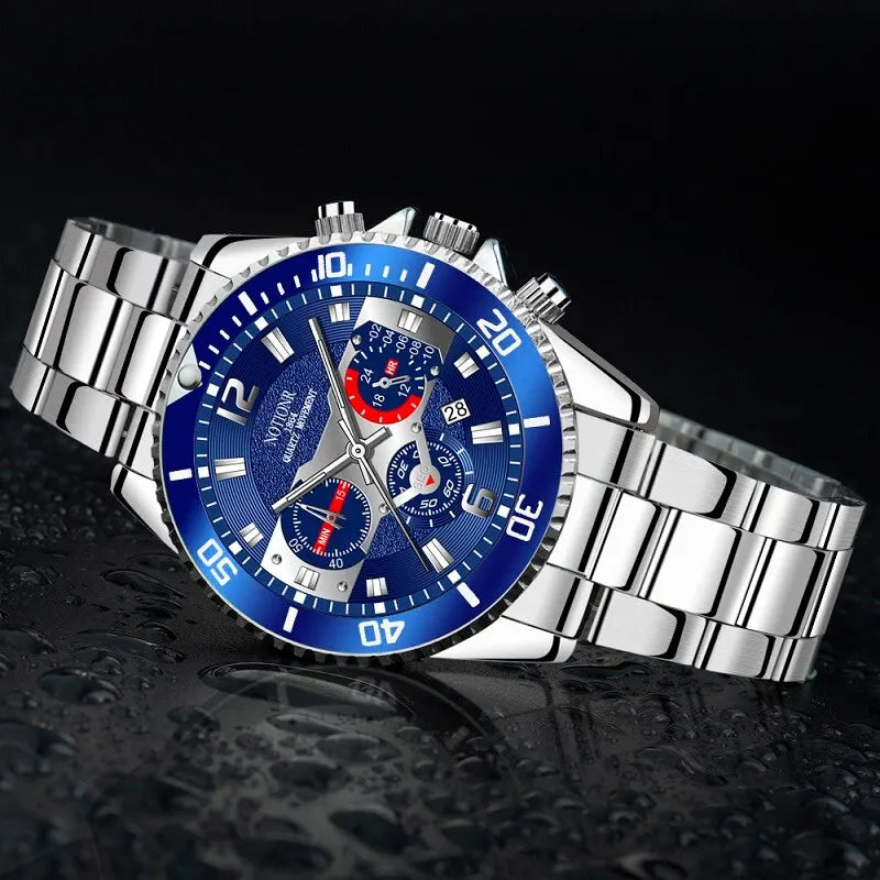 Orologio Uomo Acciaio Quarzo Data Lancette Luminose Elegante Casual