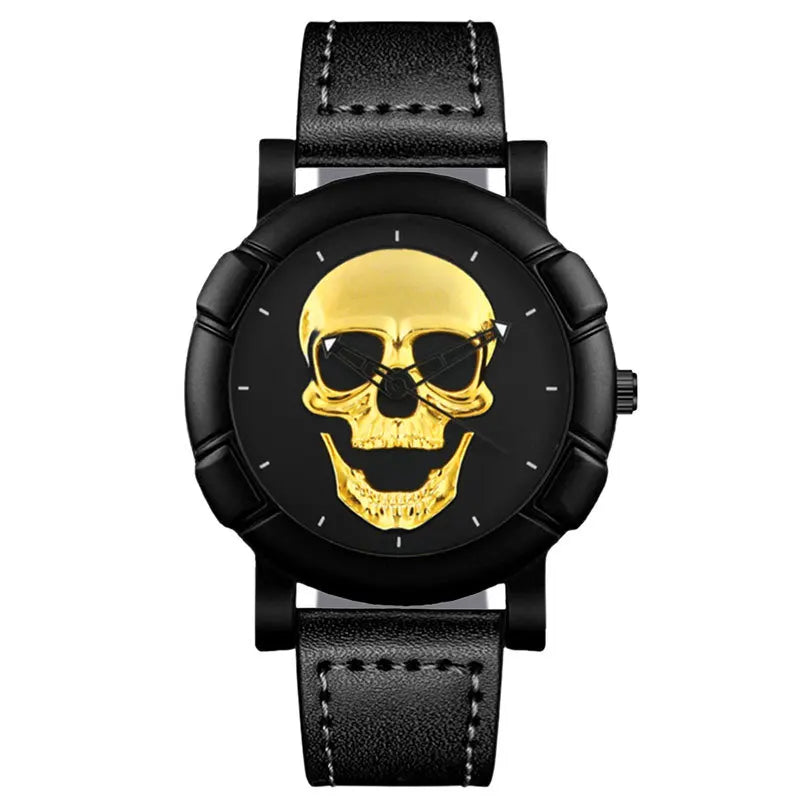 Orologio Uomo Moda al Quarzo con Teschio 3D Cinturino Similpelle Casual